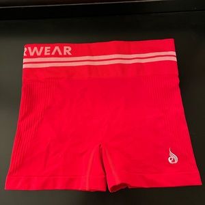 high waisted red ryder wear gym shorts